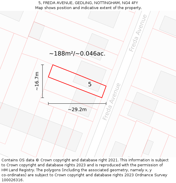 5, FREDA AVENUE, GEDLING, NOTTINGHAM, NG4 4FY: Plot and title map