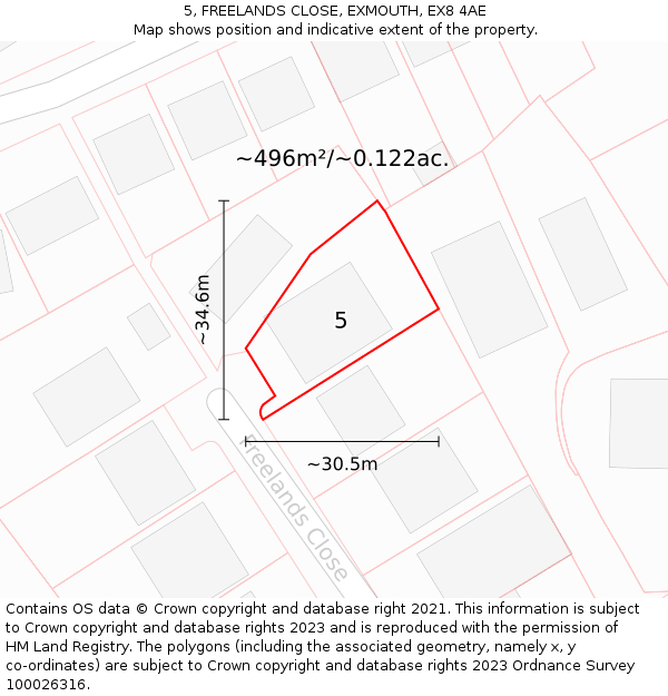 5, FREELANDS CLOSE, EXMOUTH, EX8 4AE: Plot and title map