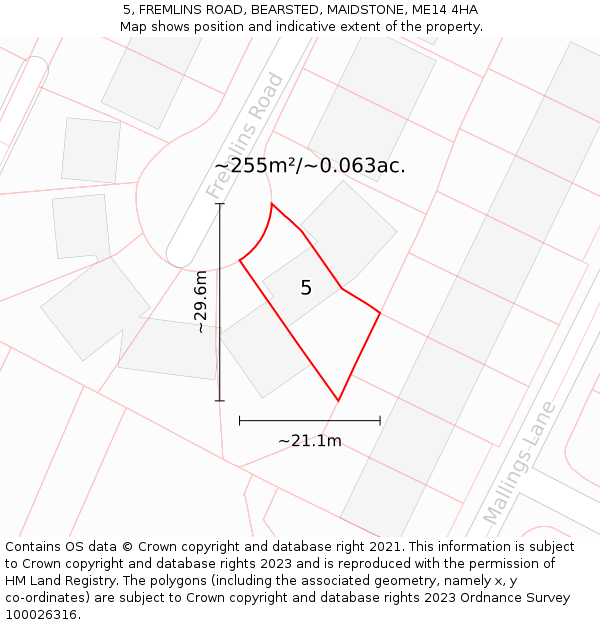 5, FREMLINS ROAD, BEARSTED, MAIDSTONE, ME14 4HA: Plot and title map