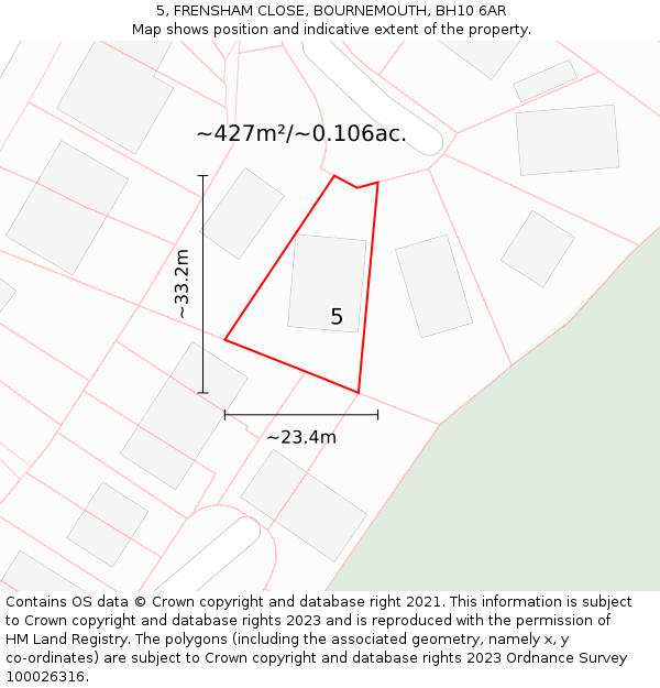 5, FRENSHAM CLOSE, BOURNEMOUTH, BH10 6AR: Plot and title map