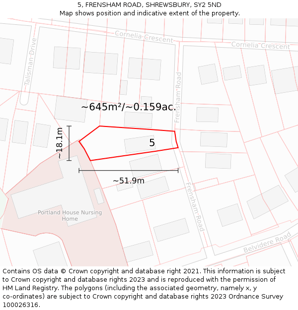 5, FRENSHAM ROAD, SHREWSBURY, SY2 5ND: Plot and title map