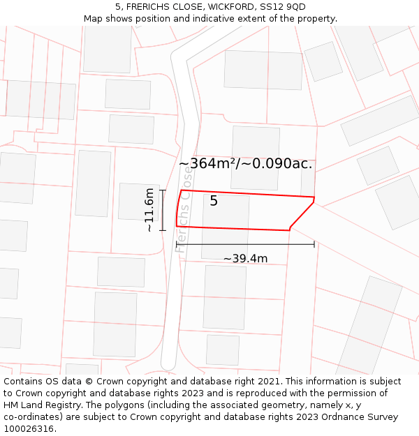 5, FRERICHS CLOSE, WICKFORD, SS12 9QD: Plot and title map
