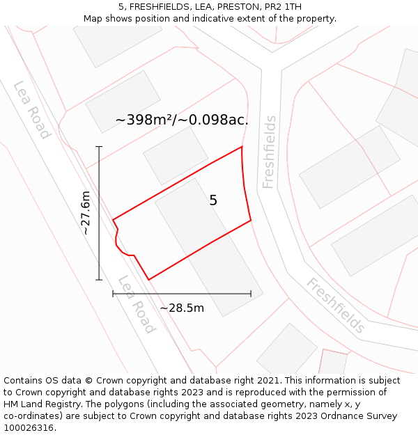 5, FRESHFIELDS, LEA, PRESTON, PR2 1TH: Plot and title map