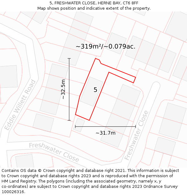 5, FRESHWATER CLOSE, HERNE BAY, CT6 8FF: Plot and title map