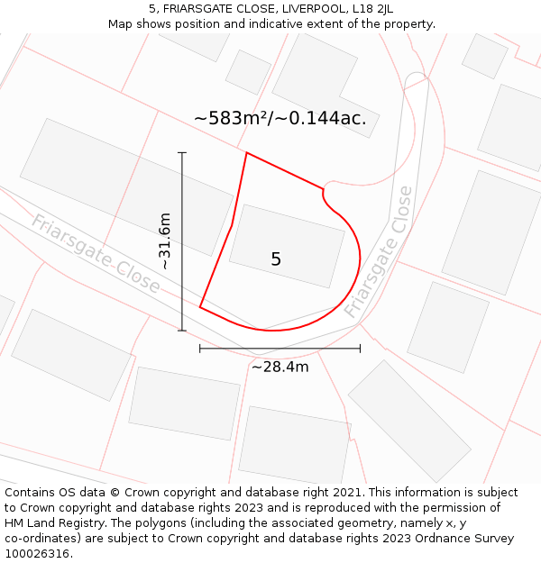 5, FRIARSGATE CLOSE, LIVERPOOL, L18 2JL: Plot and title map