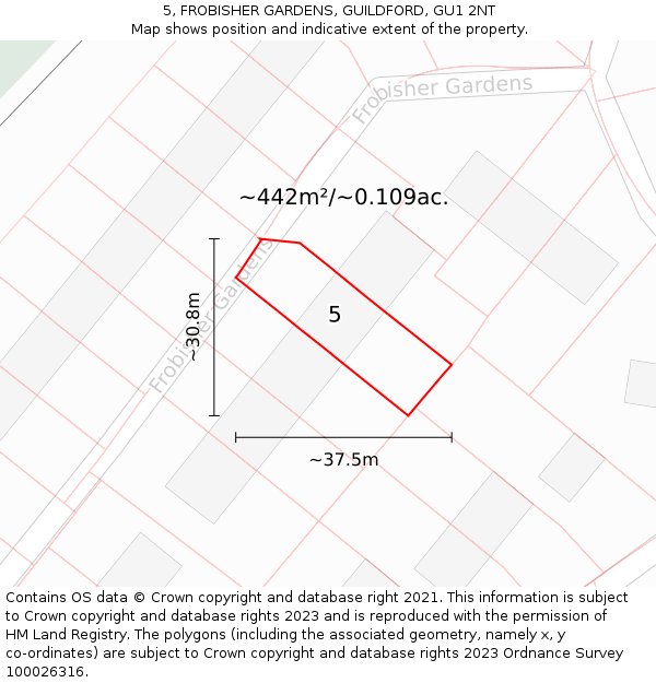 5, FROBISHER GARDENS, GUILDFORD, GU1 2NT: Plot and title map