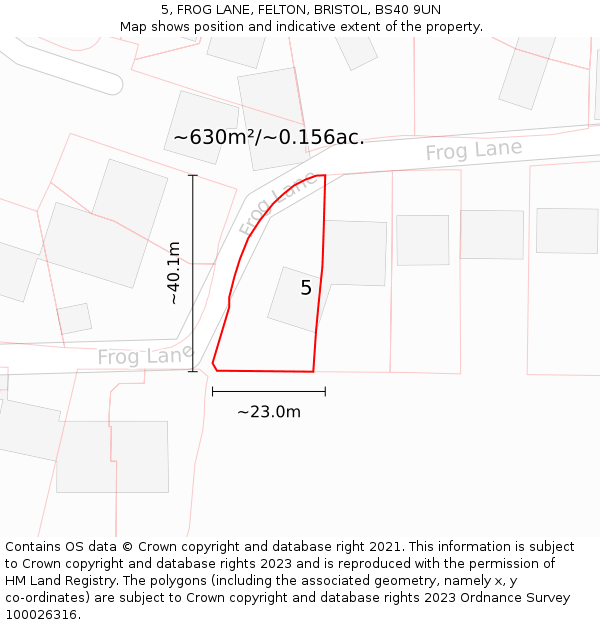 5, FROG LANE, FELTON, BRISTOL, BS40 9UN: Plot and title map