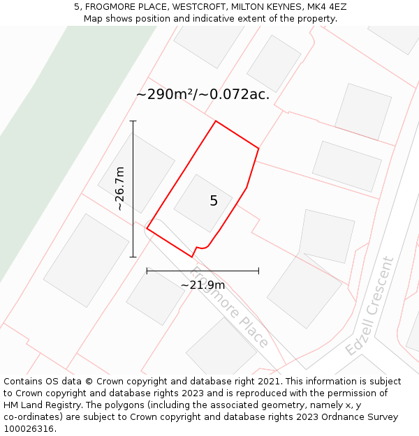 5, FROGMORE PLACE, WESTCROFT, MILTON KEYNES, MK4 4EZ: Plot and title map