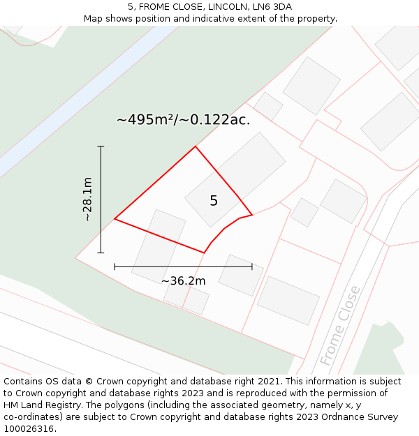 5, FROME CLOSE, LINCOLN, LN6 3DA: Plot and title map