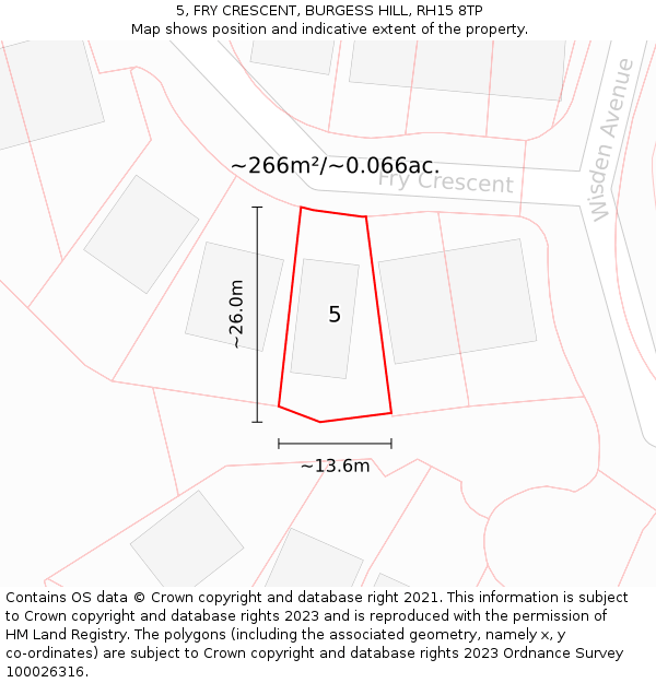 5, FRY CRESCENT, BURGESS HILL, RH15 8TP: Plot and title map