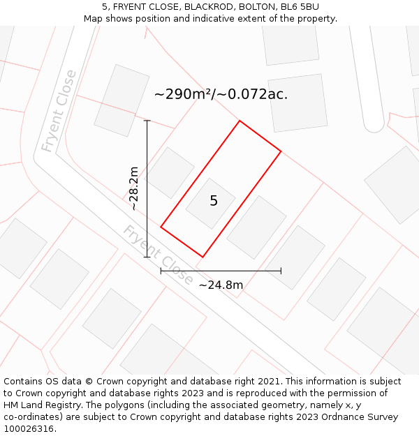 5, FRYENT CLOSE, BLACKROD, BOLTON, BL6 5BU: Plot and title map