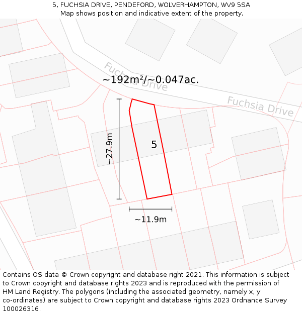 5, FUCHSIA DRIVE, PENDEFORD, WOLVERHAMPTON, WV9 5SA: Plot and title map