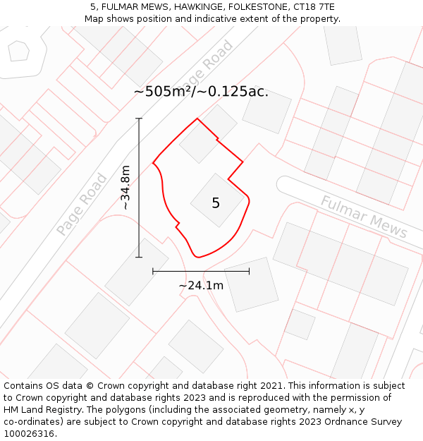 5, FULMAR MEWS, HAWKINGE, FOLKESTONE, CT18 7TE: Plot and title map