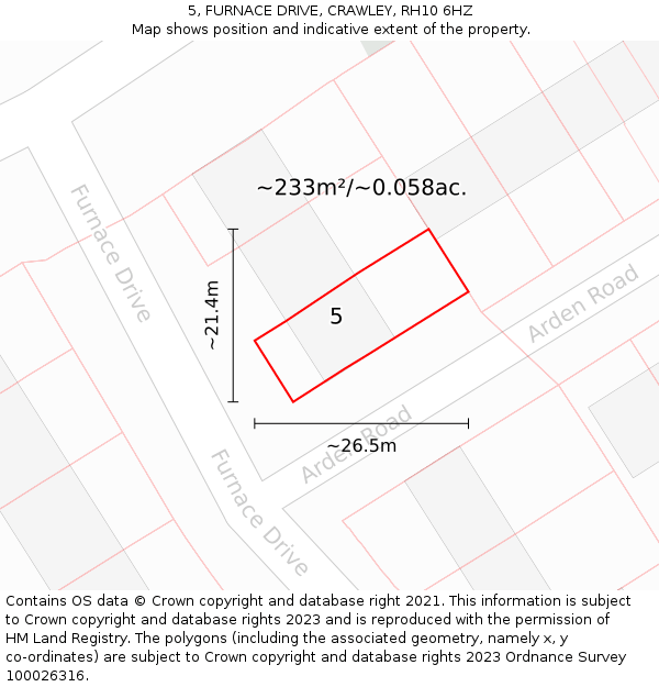 5, FURNACE DRIVE, CRAWLEY, RH10 6HZ: Plot and title map