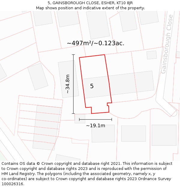 5, GAINSBOROUGH CLOSE, ESHER, KT10 8JR: Plot and title map