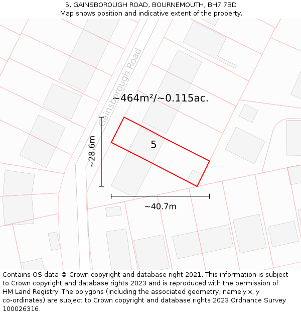 5, GAINSBOROUGH ROAD, BOURNEMOUTH, BH7 7BD: Plot and title map