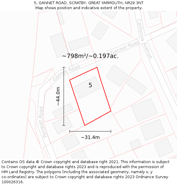 5, GANNET ROAD, SCRATBY, GREAT YARMOUTH, NR29 3NT: Plot and title map