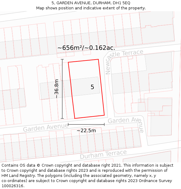 5, GARDEN AVENUE, DURHAM, DH1 5EQ: Plot and title map