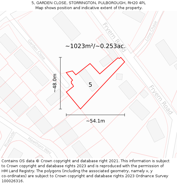 5, GARDEN CLOSE, STORRINGTON, PULBOROUGH, RH20 4PL: Plot and title map