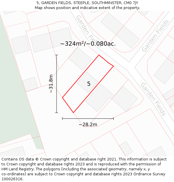 5, GARDEN FIELDS, STEEPLE, SOUTHMINSTER, CM0 7JY: Plot and title map