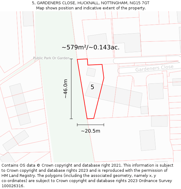 5, GARDENERS CLOSE, HUCKNALL, NOTTINGHAM, NG15 7GT: Plot and title map