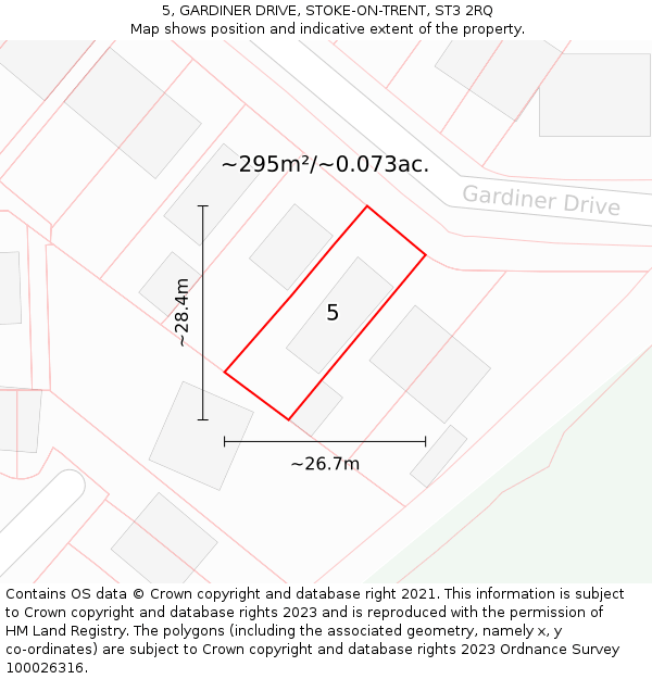 5, GARDINER DRIVE, STOKE-ON-TRENT, ST3 2RQ: Plot and title map