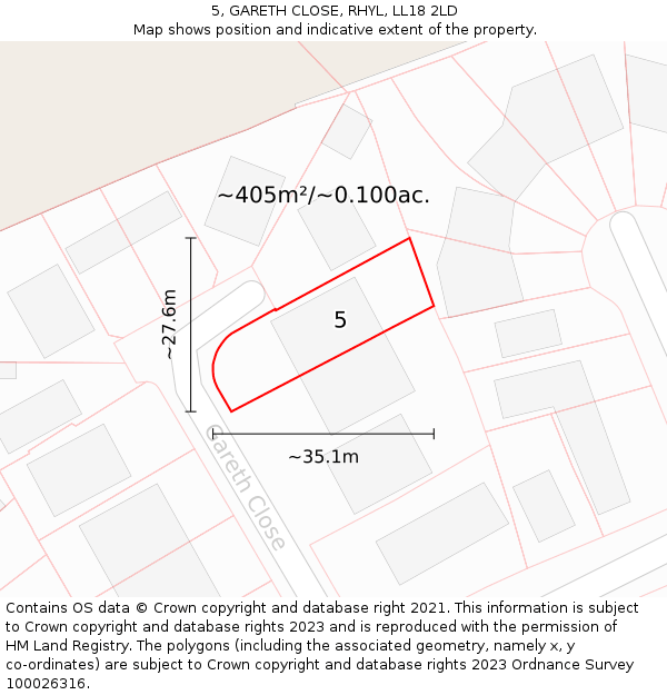 5, GARETH CLOSE, RHYL, LL18 2LD: Plot and title map