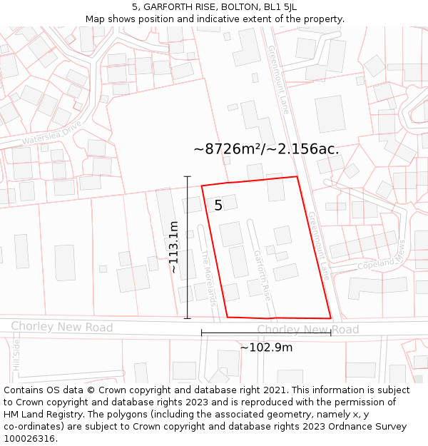 5, GARFORTH RISE, BOLTON, BL1 5JL: Plot and title map