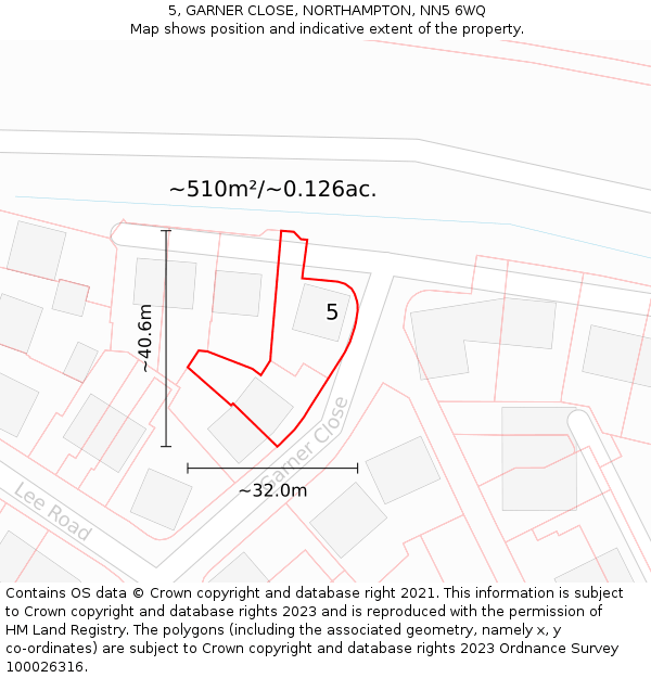 5, GARNER CLOSE, NORTHAMPTON, NN5 6WQ: Plot and title map