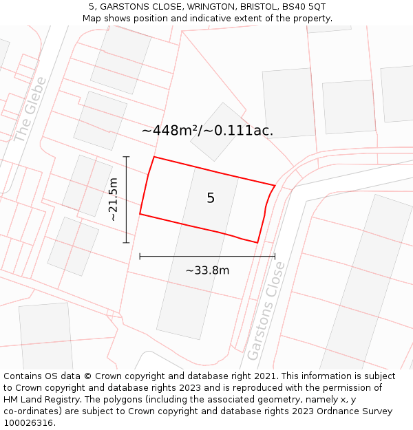 5, GARSTONS CLOSE, WRINGTON, BRISTOL, BS40 5QT: Plot and title map