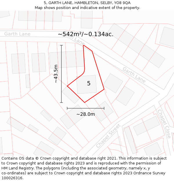 5, GARTH LANE, HAMBLETON, SELBY, YO8 9QA: Plot and title map