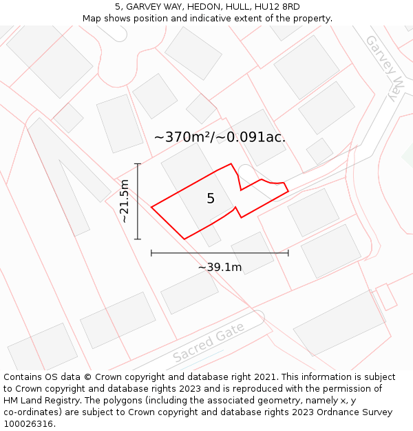 5, GARVEY WAY, HEDON, HULL, HU12 8RD: Plot and title map