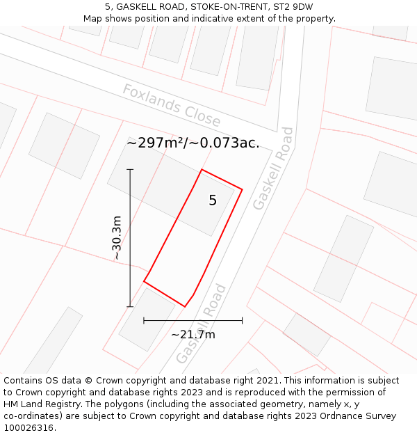 5, GASKELL ROAD, STOKE-ON-TRENT, ST2 9DW: Plot and title map