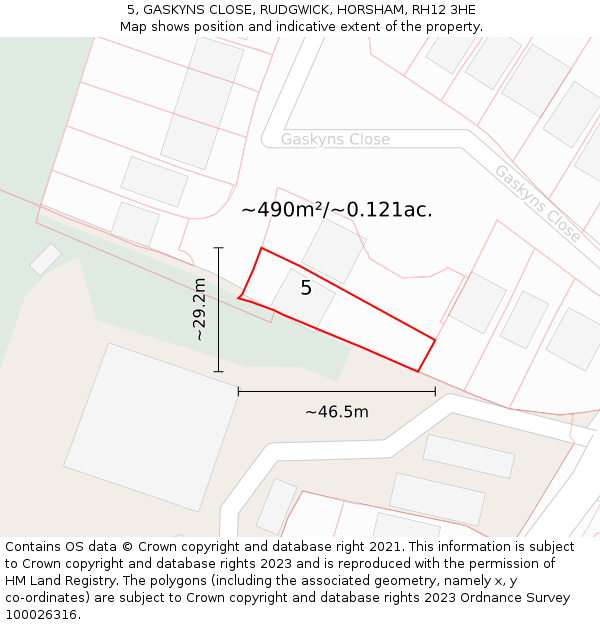 5, GASKYNS CLOSE, RUDGWICK, HORSHAM, RH12 3HE: Plot and title map
