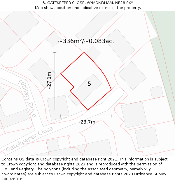 5, GATEKEEPER CLOSE, WYMONDHAM, NR18 0XY: Plot and title map