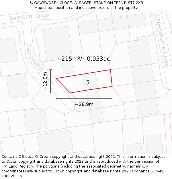 5, GAWSWORTH CLOSE, ALSAGER, STOKE-ON-TRENT, ST7 2XB: Plot and title map