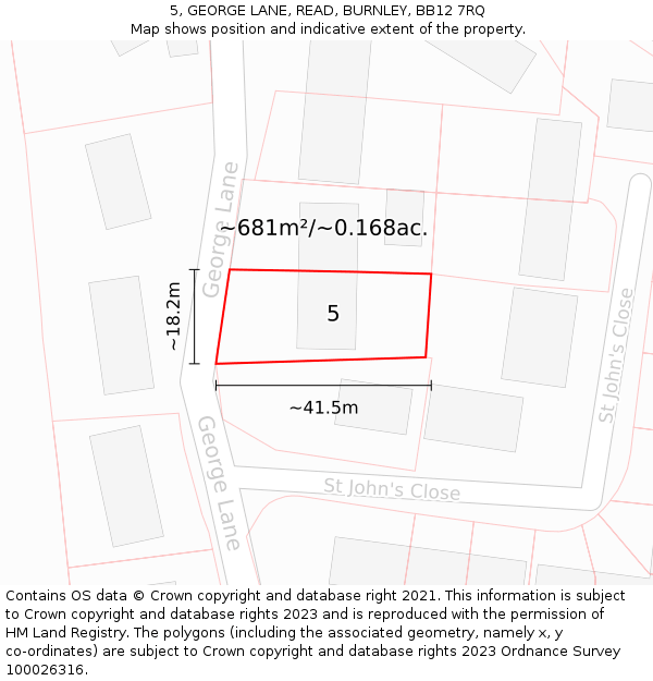 5, GEORGE LANE, READ, BURNLEY, BB12 7RQ: Plot and title map