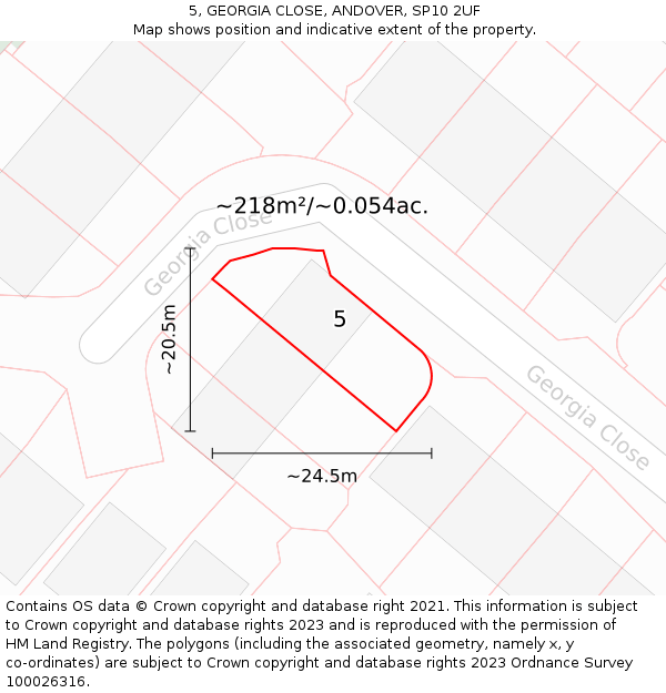 5, GEORGIA CLOSE, ANDOVER, SP10 2UF: Plot and title map