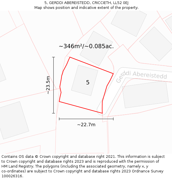 5, GERDDI ABEREISTEDD, CRICCIETH, LL52 0EJ: Plot and title map