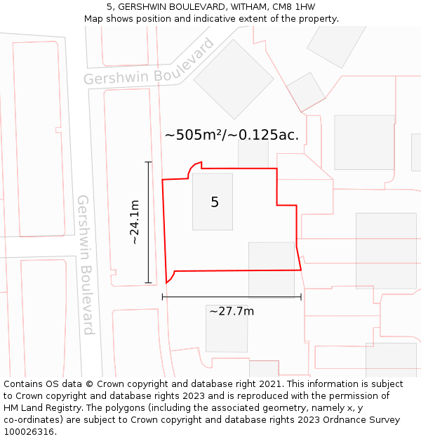 5, GERSHWIN BOULEVARD, WITHAM, CM8 1HW: Plot and title map