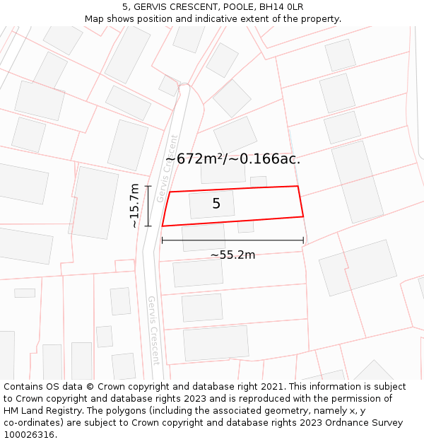 5, GERVIS CRESCENT, POOLE, BH14 0LR: Plot and title map