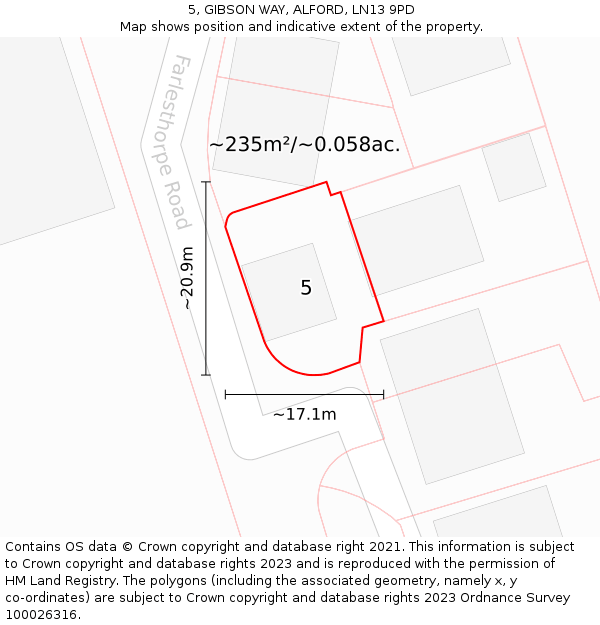 5, GIBSON WAY, ALFORD, LN13 9PD: Plot and title map