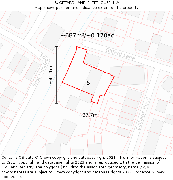 5, GIFFARD LANE, FLEET, GU51 1LA: Plot and title map