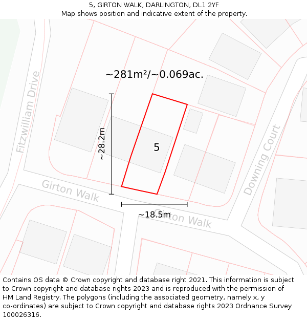 5, GIRTON WALK, DARLINGTON, DL1 2YF: Plot and title map