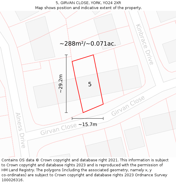 5, GIRVAN CLOSE, YORK, YO24 2XR: Plot and title map