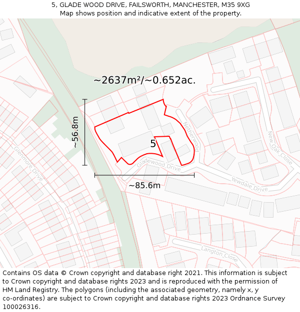 5, GLADE WOOD DRIVE, FAILSWORTH, MANCHESTER, M35 9XG: Plot and title map