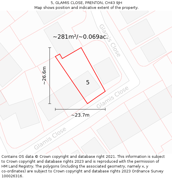 5, GLAMIS CLOSE, PRENTON, CH43 9JH: Plot and title map