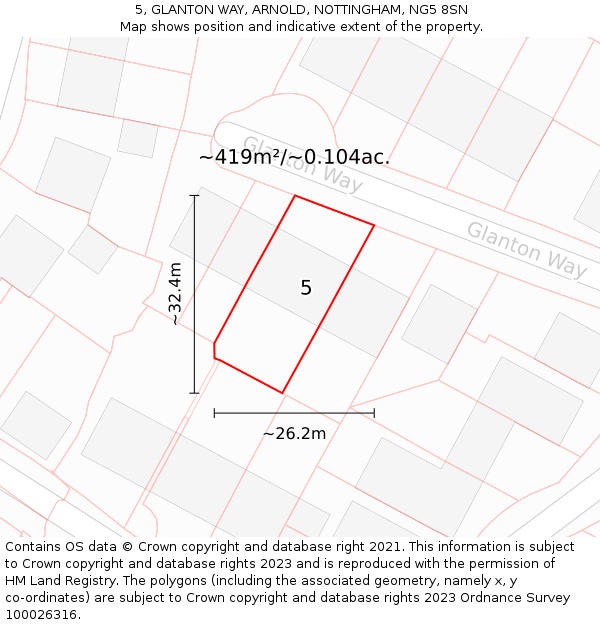 5, GLANTON WAY, ARNOLD, NOTTINGHAM, NG5 8SN: Plot and title map