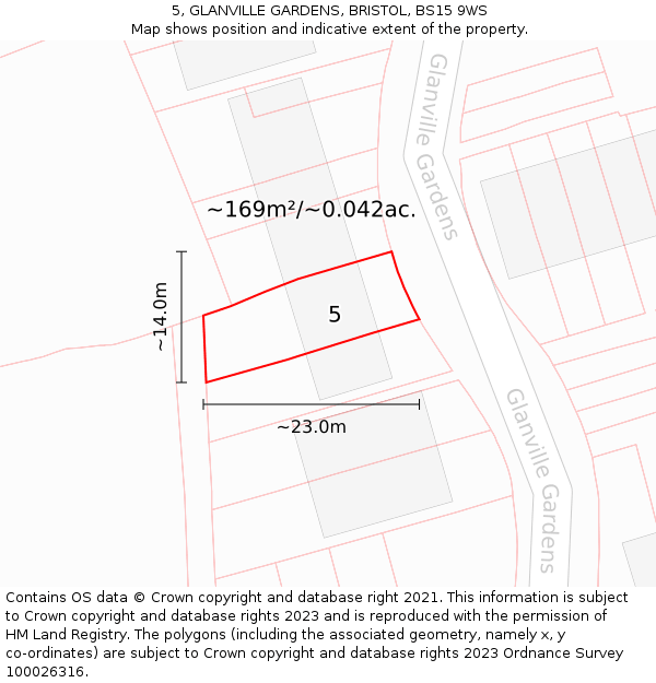 5, GLANVILLE GARDENS, BRISTOL, BS15 9WS: Plot and title map