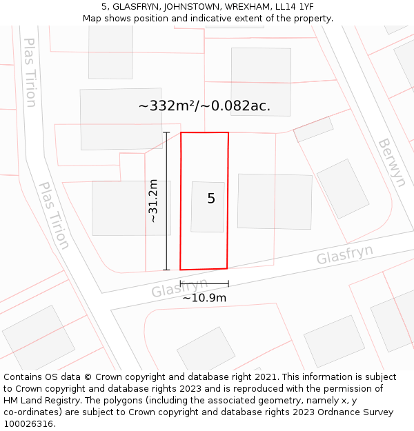 5, GLASFRYN, JOHNSTOWN, WREXHAM, LL14 1YF: Plot and title map